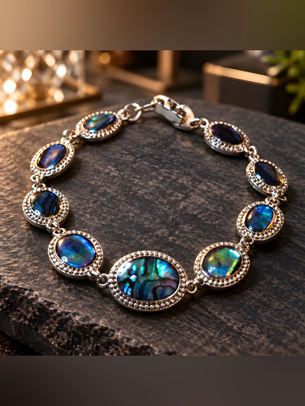 Abalone Oval Link Bracelet - Silver Tone Women’s Bracelet